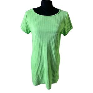 Dotti Women’s Bright Green Ribbed Short Sleeve Mini Dress Medium